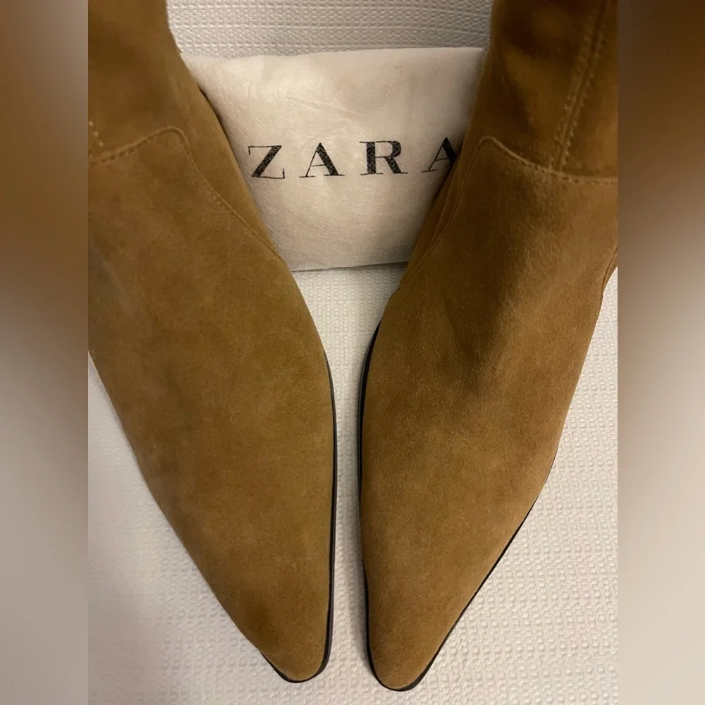 Zara Tan Sand Brown Suede Leather Boots: sz 10 - Picture 3 of 7